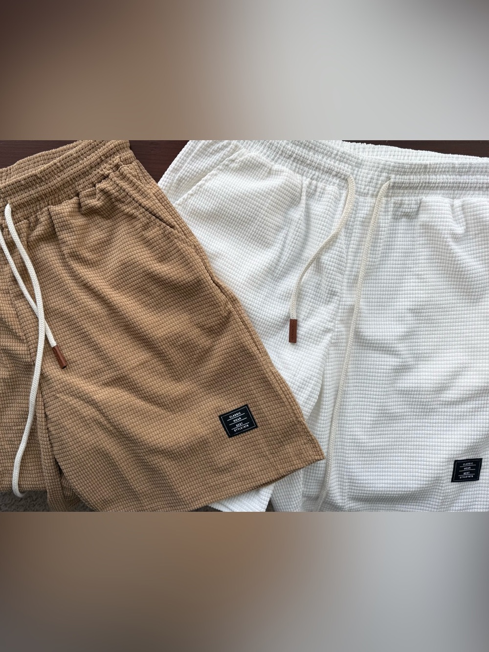 Bundle - 2 Men’s Cobalhaus Waffle Knit Drawstring Shorts. Camel & White NWT